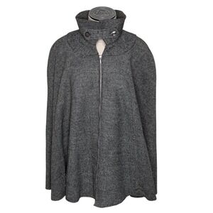 FOCUS LIFESTYLE Women's 14 Tweed Wool Blend Zip Front Cape Gray Classic City